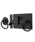 Heavy Duty Black Iron Gate Latch With Elegant Floral Base Plate And Weatherproof Coating Tough As Nails Two Sided Door Hardware for outdoor use