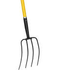 Four Tine Spading Fork With A 48 Inch Straight Fiberglass Handle For Root Lifting And Transplanting Garden Plants, Sturdy Steel Tines