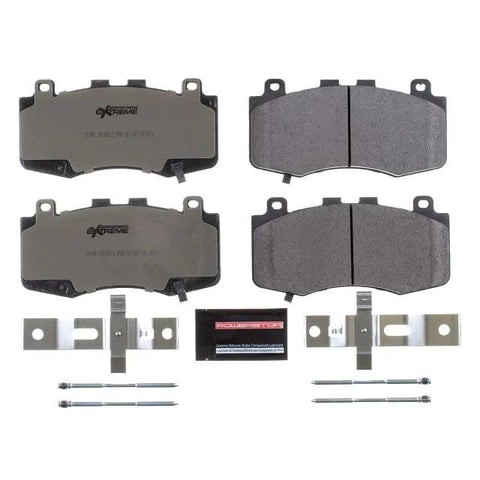PowerStop Z26 carbon-ceramic front brake pads with installation hardware, four-pad set