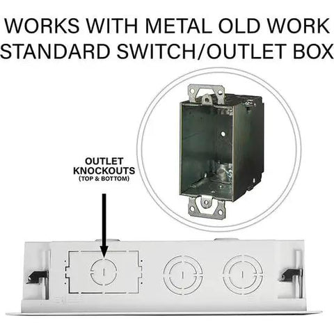 Image showing Straight Up Zero Clutter In Wall Media Box compatible with metal old work switch/outlet box, 17 inch white design.