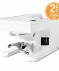 Pro Grade Automated Coffee Tamper Engineered For Mythos And Nuova Simonelli Grinders, 58mm white device with adjustable pressure settings.