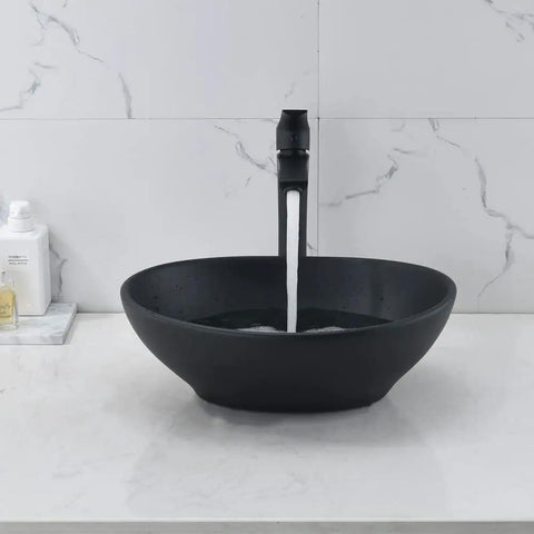 Oval Vessel Sink With Faucet And Drain Combo White Ceramic Above Counter Bathroom Sink 16x13 Inches Porcelain Vessel Basin