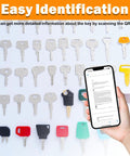 Enhanced 42 Piece Heavy Equipment Key Set displayed with keys in various shapes and colors, compatible with CAT and other brands.