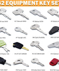 Enhanced 42 Piece Heavy Equipment Key Set displayed with 16 key types for excavators, loaders, skid steers across top brands.