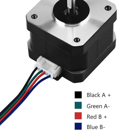 42BYGH34 Bipolar Stepper Motor 1.8 Degree 12V 1.3A 0.30Nm For 3D Printers, showing wiring color code diagram