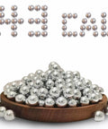 100Pcs .43 Caliber Hard Aluminum Balls, 1.83g Reusable for Self Defense & Target Practice in a Wooden Bowl, Silver