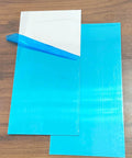 Two 430 Stainless Steel Magnetic Mounting Plates 12 x 6 Inches 0.5mm Thick with protective blue film, mirror finish.