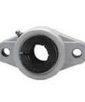 Front view of Single 35mm Accu-Loc wide 2-bolt flange thermoplastic housing, white, sealed ball bearing insert with contact seal.