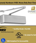 Door Closer, Grade 1 Heavy Duty Commercial Hydraulic Closer, Self-Closing, Adjustable Spring Size 1-6, ADA Compliant, Surface Mount, Sprayed Aluminum.