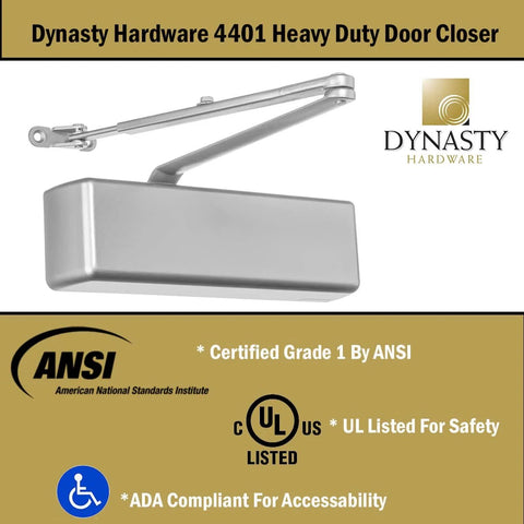 Door Closer, Grade 1 Heavy Duty Commercial Hydraulic Closer, Self-Closing, Adjustable Spring Size 1-6, ADA Compliant, Surface Mount, Sprayed Aluminum.