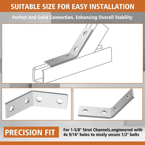 8 Piece 45 Degree Angle Brackets for 1-5/8 Inch Strut Channels with Four Hole Corner Braces, galvanized steel view