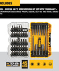 Screwdriver Bit Set With Tough Case 45-Piece Kit DW2166 Grey And Silver, open case showing various bits and tools inside.