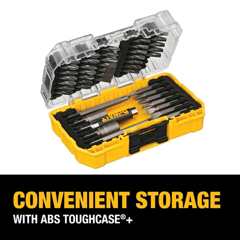 Screwdriver Bit Set With Tough Case 45-Piece Kit DW2166 Grey And Silver, open case showing bits in organized compartments.