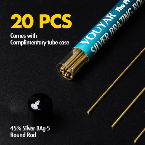 20 PCS 45 Percent Silver BAg 5 Pro Grade Brazing Solder Rods in tube case, cadmium-free, 1/16 inch by 10 inches, 77 grams, meets AWS standards