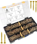 450 Pcs Wood Screws Assortment Kit with Torx Drive Screws and Matching Bits featuring multiple sizes in a storage box.