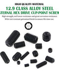 450-Piece Hex Set Screw Assortment Kit - Steel - Internal Hex Drive, black oxide finish screws shown.