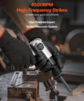 High-impact pneumatic hammer delivers 4500 BPM with a 1.57 in stroke for fast metal cutting, concrete demolition, bolt removal
