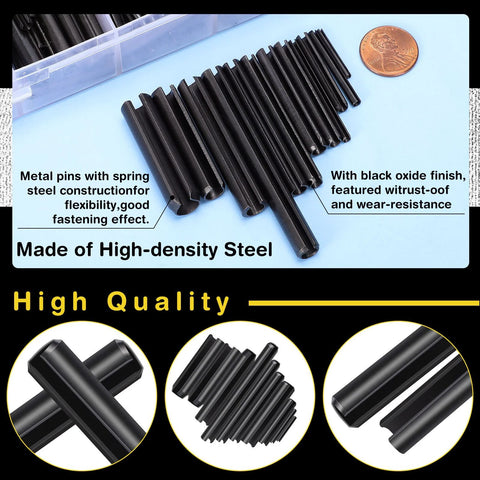 450 Pcs Split Roll Pin Set With Storage Case M2 Through M10 Slotted Spring Steel Pins Black Oxide Dowel Tension Roll Pins