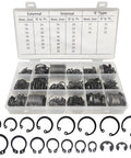 Versatile 450Pcs Circlip Retaining Ring Kit with external and internal snap rings, 3 types and 18 sizes in durable black alloy steel