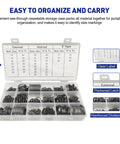 Versatile 450Pcs Circlip Retaining Ring Kit With External And Internal Snap Rings in box, labeled compartments for 18 sizes, Boatsea.