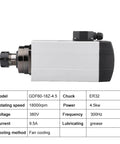 Side view of 4.5KW Square Air Cooled Spindle 220V 380V CNC Milling With ER32 Collet, showing specifications and design.