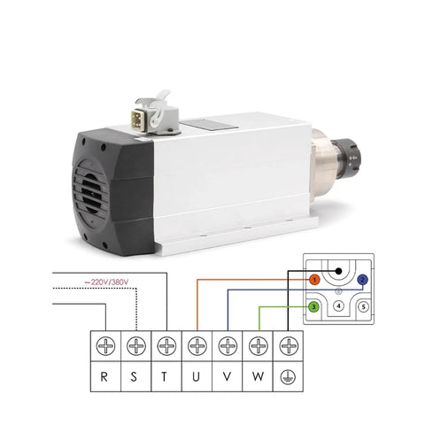 4.5kw ER32 Air Cooled Spindle Motor 220v 380v Square Spindle With Ball Bearings 0.01mm Precision Tolerance And Flange Mount For CNC Routers