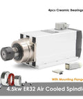 4.5kw ER32 Air Cooled Spindle Motor 220v 380v Square Spindle With Ball Bearings 0.01mm Precision Tolerance And Flange Mount