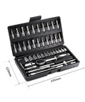Heavy Duty 46 Piece One Quarter Inch Drive Socket Set With Metric CR-V Sockets From 4mm To 14mm S2 Bit Kit Open Case