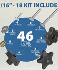 46 Piece T Track Bolts And Knobs Kit With 5/16-18 T Bolts And Threaded Knobs For Woodworking Projects, includes T nuts and inserts graphic