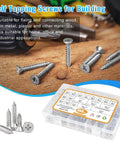 460 Pcs Stainless Steel Wood Screws Assortment Kit with 18 Sizes #4 #6 #8 #10 #12 Flat Head Self Tapping Sheet Metal Screws on a work surface.