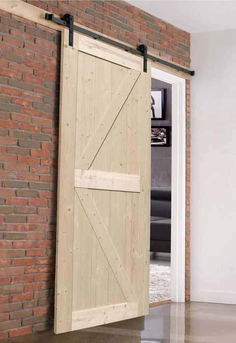 Paneled Wood Finish Barn Door With Installation Hardware Kit No Fuss Smooth Sliding Track And Rollers Wall Mount Strip Included