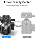 Comparison of EH46L 46mm Lever Ball Head with lower gravity center and standard ball head for tripods, Arca Swiss plate visible
