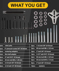 Components of 46PCS Harmonic Balancer Puller Set, Automotive Power Steering Wheel Pulley Puller Installer Tool Kit, Crankshaft Flywheel Puller