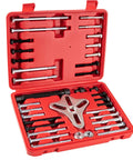 Open red case of 46PCS Harmonic Balancer Puller Set, Automotive Power Steering Wheel Pulley Puller Installer Tool Kit