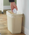 Sam beige plastic rectangular wastebasket, 13 qt / 3 gal, with liner