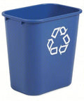 Rectangular blue wastebasket by Sam, 13 qt (3.25 gal) trash can with recycling symbol