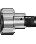 Side view of eccentric collar metric cam follower CFE24VBUUR, high carbon steel with sealed hex head and crowned outer ring.