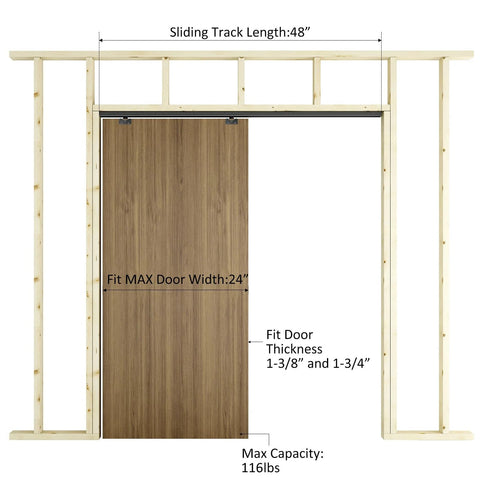 48 Inch Commercial Grade Aluminum Pocket Door Track Kit With Ceiling Mount Box Rail Sliding Door Hardware for 24-inch door