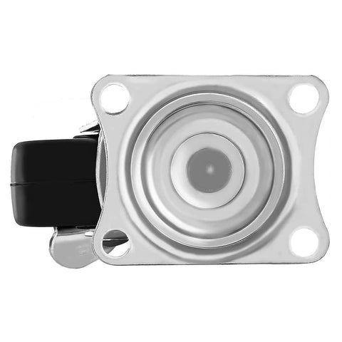 48 Pack 2 Inch Swivel Caster Wheels with Side Brake, Hard Rubber Wheels with Top Plate, overhead view of caster.
