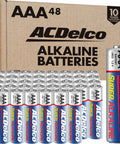 Box of 48 Pack AAA Alkaline Batteries with AC Delco branding in reclosable packaging for home office use