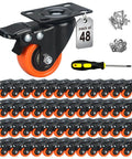 2 inch heavy duty caster wheels with brakes, quiet swivel plate PU casters with orange wheels in a 48 pack displayed with screws and a screwdriver.