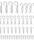 48 Piece Cotter Pin Set Kit With Five Sizes R Clips Retaining Pins For Automotive Machinery Hand Trucks Hitches And Other Fasteners Pro Grade Heavy Duty Spring Clips For Tractor Trailer Equipment displayed in organized rows