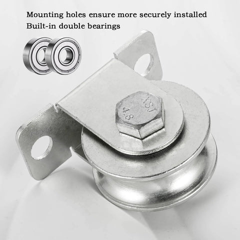 48mm Wheel Cable Pulley Wall Mount With Two Ball Bearings In Bearing Steel And Stainless Steel Rope for Pulley System and Sliding Gate Heavy Duty Application High Load Capacity 1100 Lb 2 Pieces With Anti Loosening Self Locking Nuts