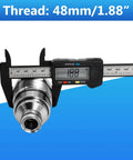Close-up of Beefy Hydraulic Male Flat Face Quick Coupler With 48mm Thread For Skid Steers And Compact Loaders and caliper