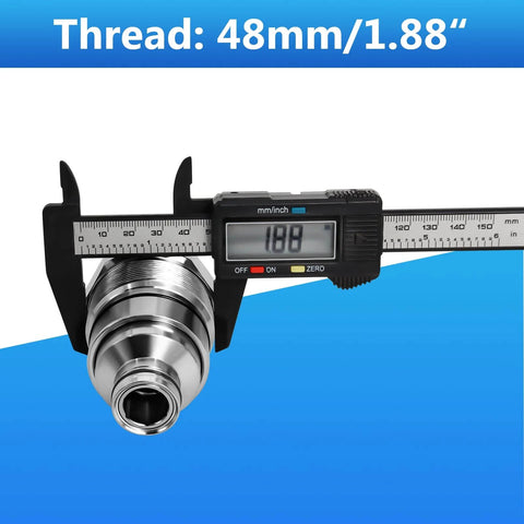 Close-up of Beefy Hydraulic Male Flat Face Quick Coupler With 48mm Thread For Skid Steers And Compact Loaders and caliper