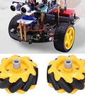 Eujgoov Mecanum Wheel, 48mm -Directional Wheel Smart Robot Car Accessories DIY Components (2 Pairs) shown with robot