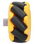 Close-up of 48mm Mecanum Wheels For Omni Directional Robot Cars Dope 2 Pairs By Klanata, black rollers with yellow frame