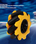 48mm Mecanum Wheel Kit for DIY Robots, yellow and black, showing smooth rubber-coated wheel design for omnidirectional mobility.