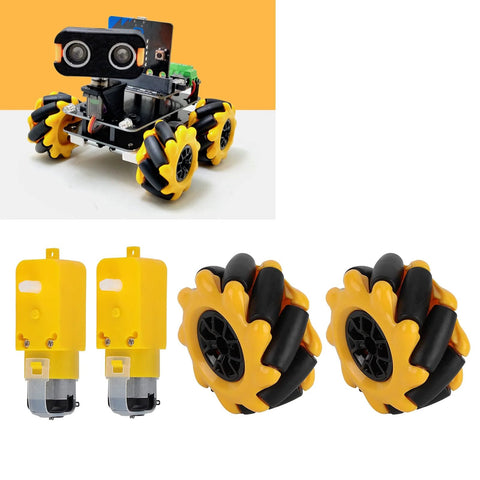 DIY robot car with Mecanum wheel for TT motor showcasing omni-directional movement and maneuverability for makers and robotics projects.