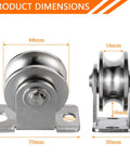 Front and side view of 48mm Cable Pulley Wheel Wall Mount, Bearings Inside, Stainless Steel Rope Pulley for Pulley System, Sliding Gate 1Pcs.